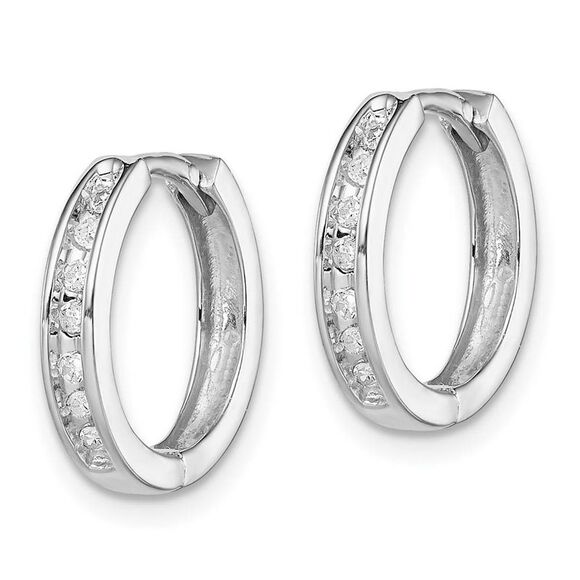 1/10 Carat Diamond Huggie Round Hoop Earrings in Sterling Silver, 13mm - Picture 2 of 5